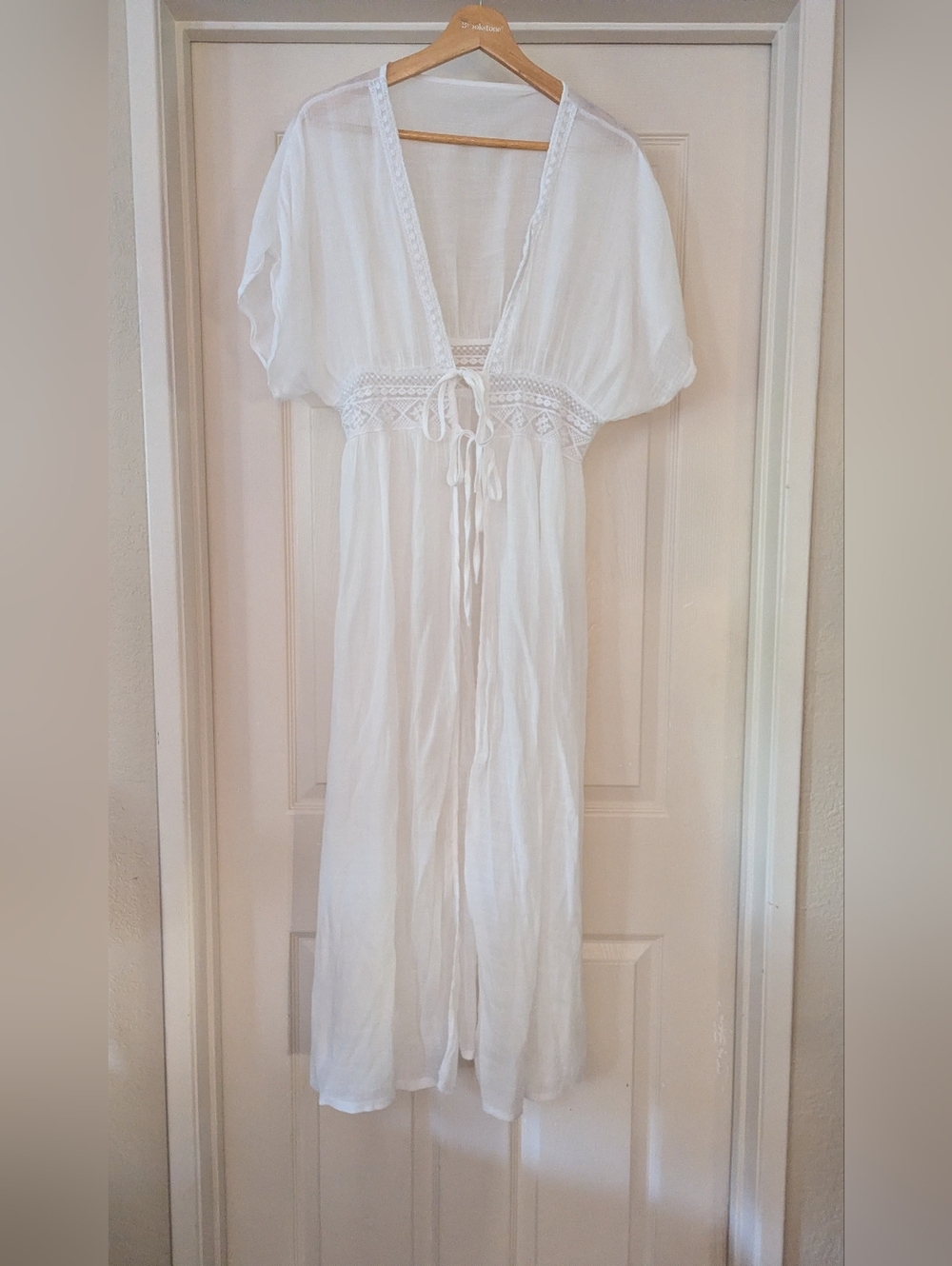 Goddess White Kimono Maxi Robe Double Tie One Size Beach Pool Lounging Cover-up